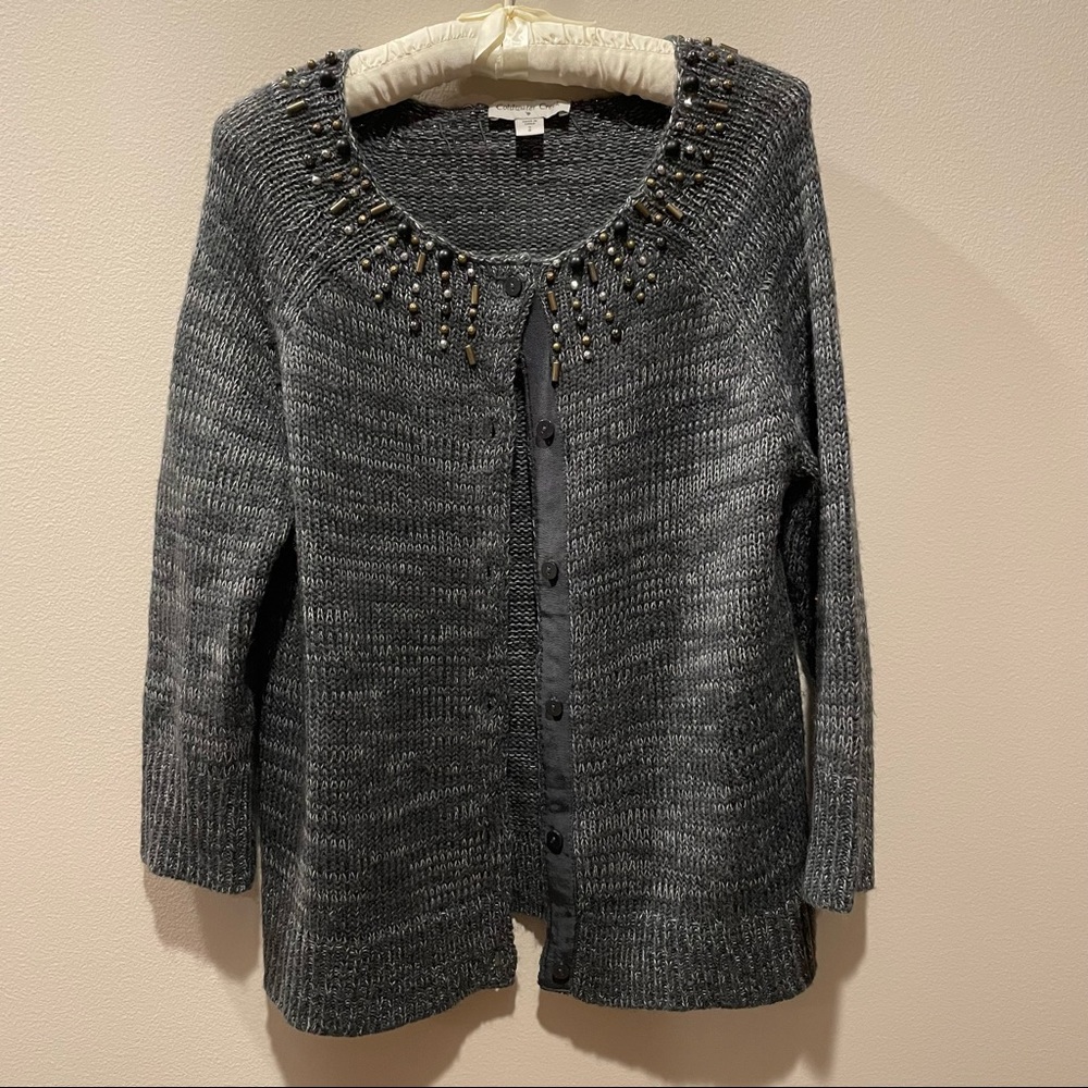 Coldwater Creek Knit Cardigan Sweater with Beaded Neck Size Small
